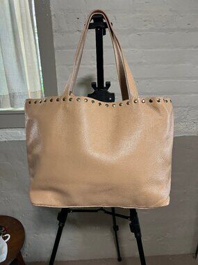 LAGGO Large Tan Studded Leather Shoulder Bag, Excellent